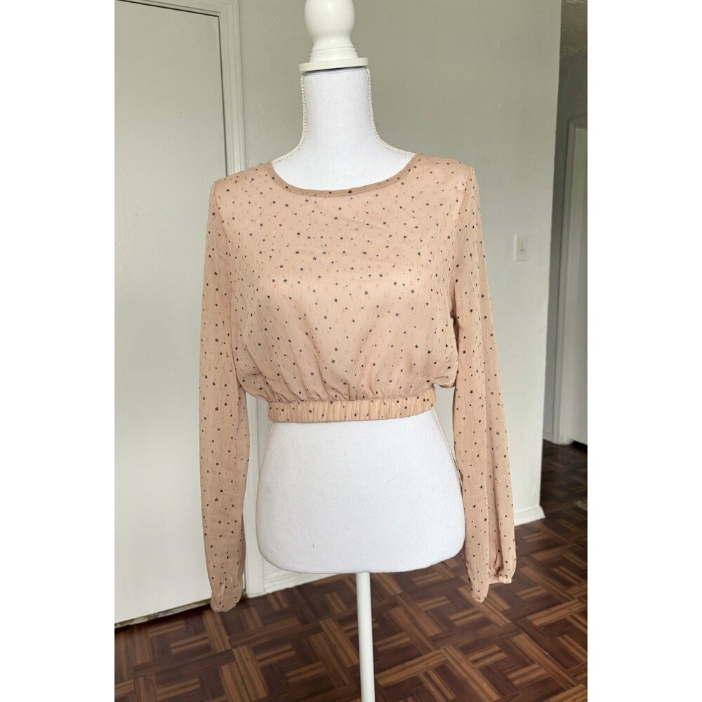 Le Lis Collection Women's Tan Bishop Sleeves Cropped Blouse Size Medium